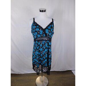 Delta Burke Dress Womens 2X Black Floral Satin Chemise V-Neck Adjustable Strap